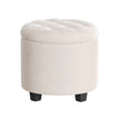 Round Ottoman – Linen-Look Fabric – Dark Grey – Storage and Footrest Functionality