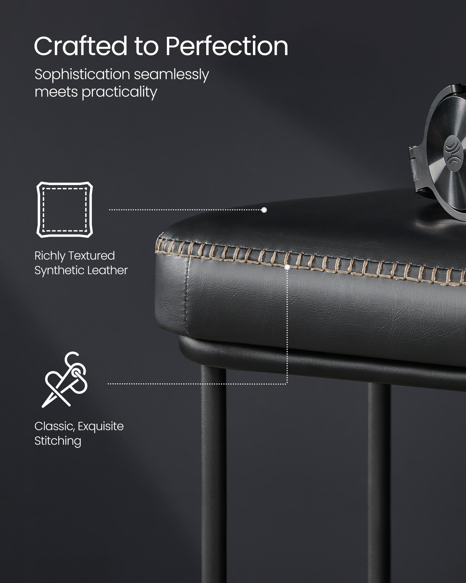 Ottoman Bench – Synthetic Leather – Ink Black – Max Load 300 kg, Mid-Century Modern