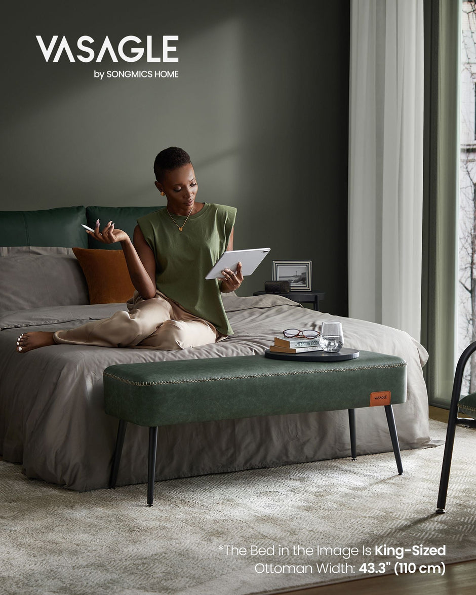 Ottoman Bench – Synthetic Leather – Forest Green – Mid-Century Modern Design, Load Capacity 300 kg