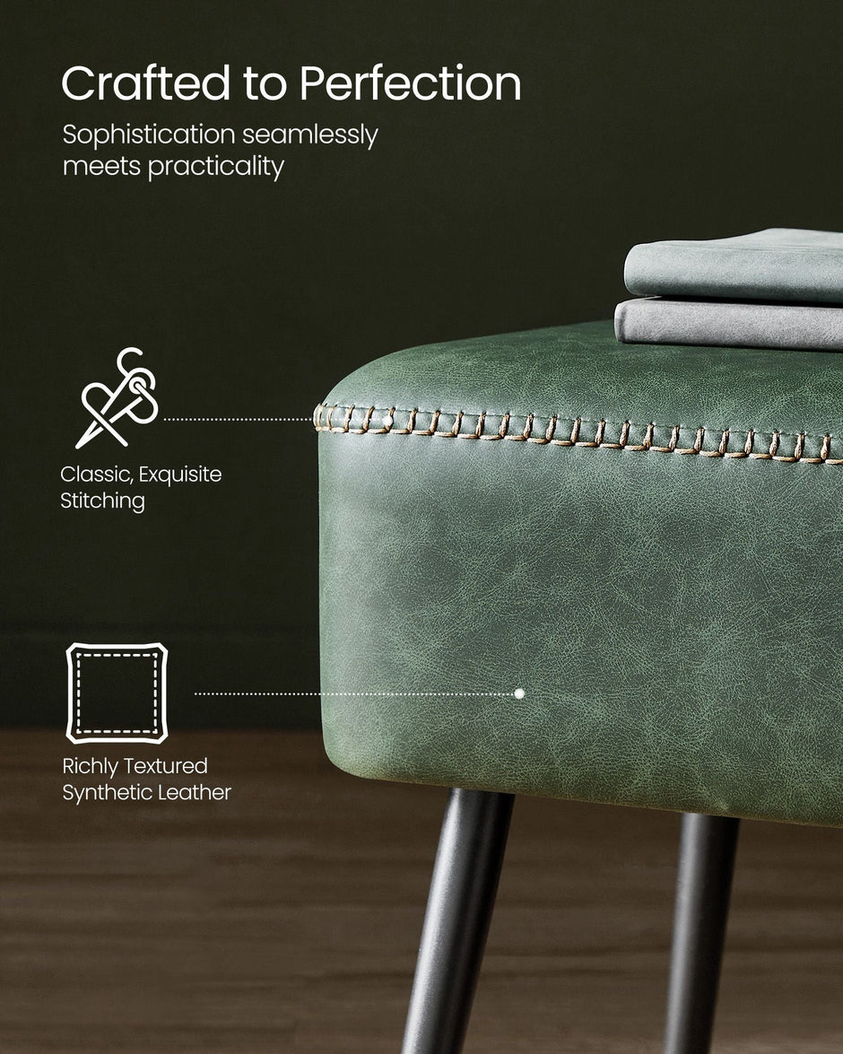 Ottoman Bench – Synthetic Leather – Forest Green – Mid-Century Modern Design, Load Capacity 300 kg