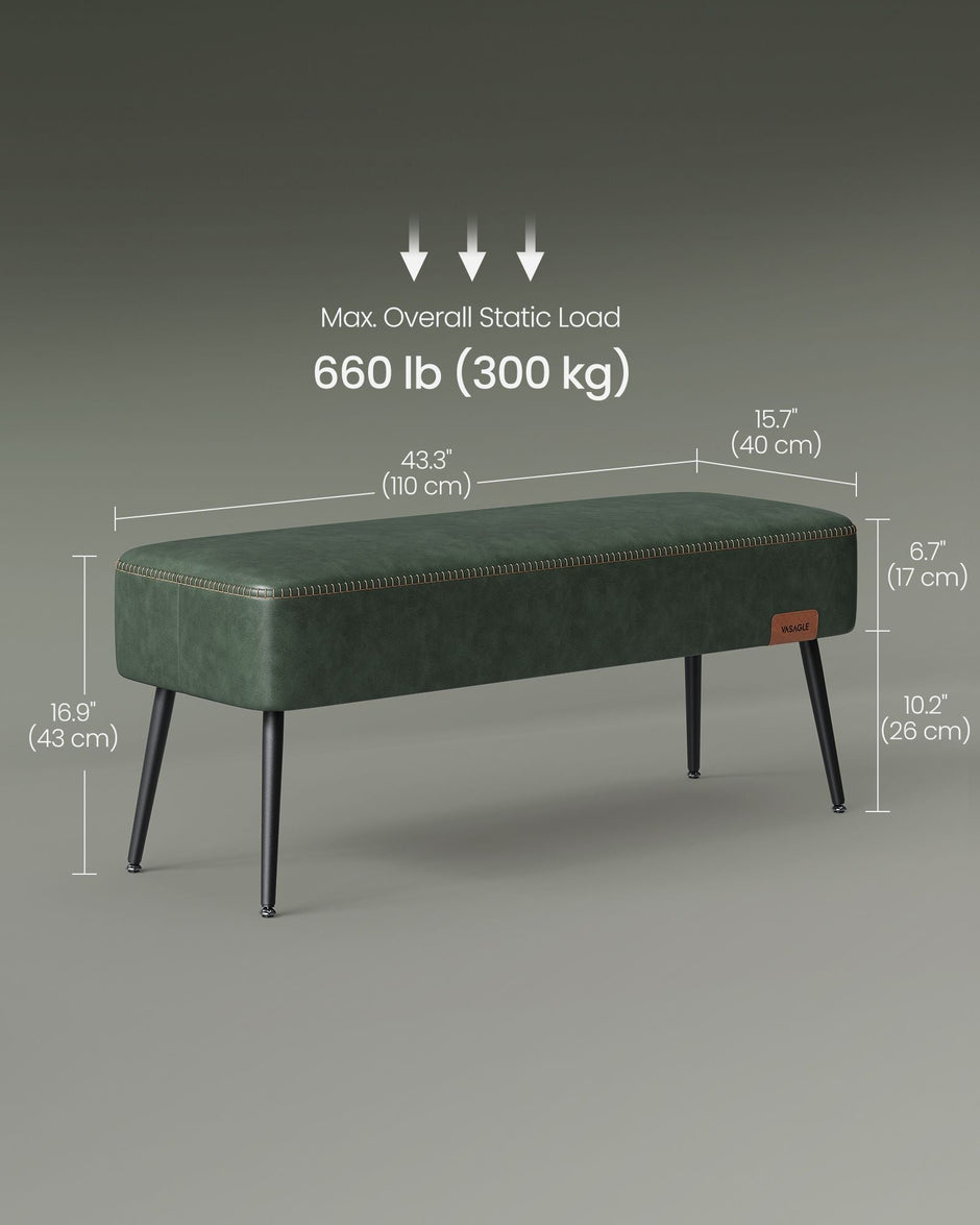 Ottoman Bench – Synthetic Leather – Forest Green – Mid-Century Modern Design, Load Capacity 300 kg
