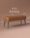 Ottoman Bench – Synthetic Leather – Caramel Brown – Mid-Century Modern with Steel Legs