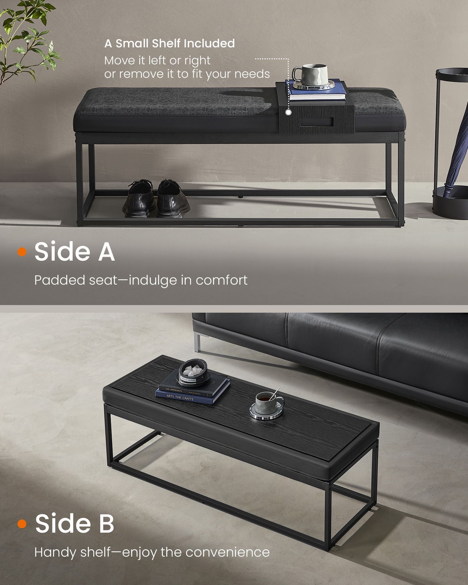 Ottoman Bench – Fabric – Ink Black – Stylish End of Bed Seating