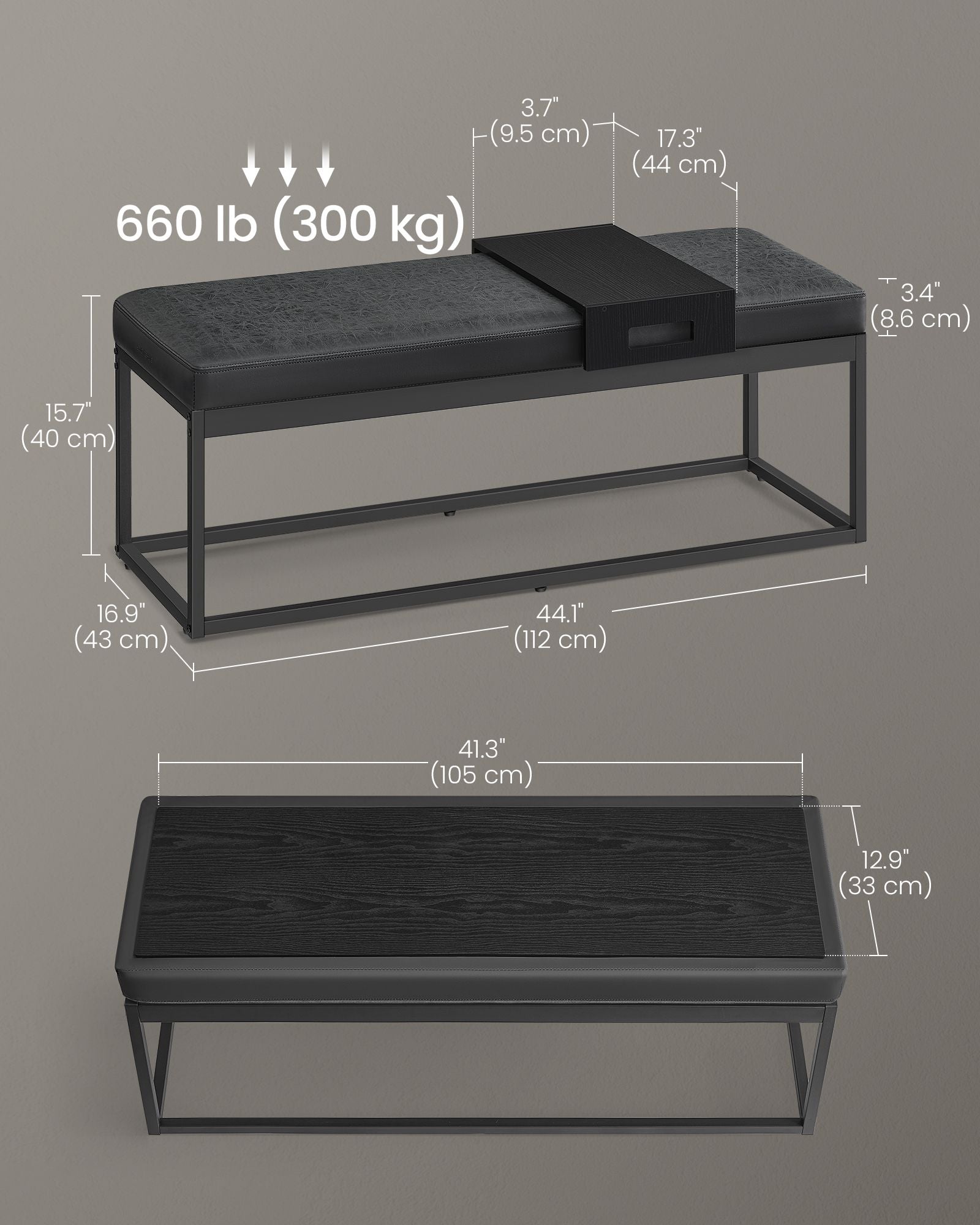 Ottoman Bench – Fabric – Ink Black – Stylish End of Bed Seating
