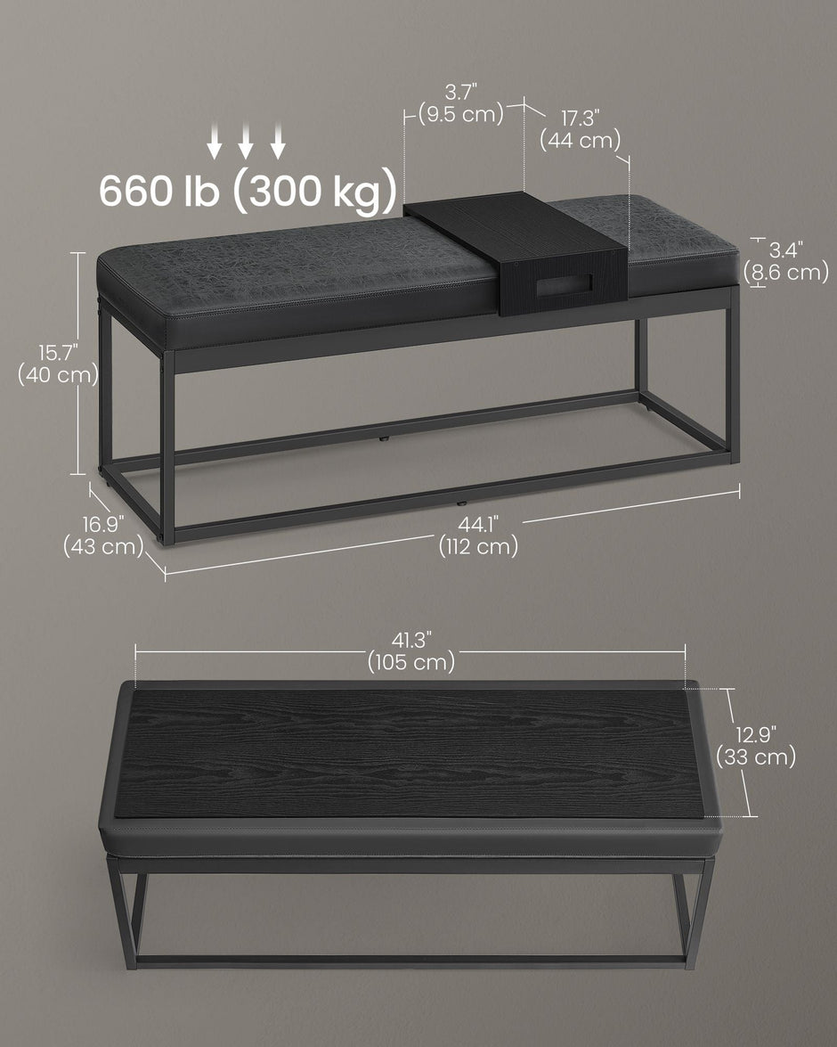 Ottoman Bench – Fabric – Ink Black – Stylish End of Bed Seating