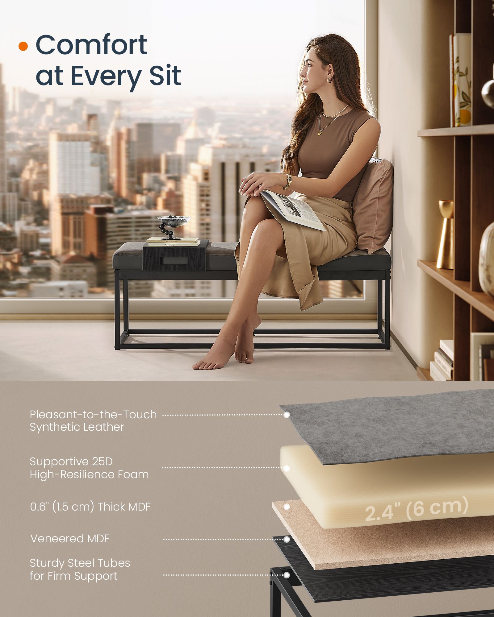 Ottoman Bench – Fabric – Dove Grey – Stylish End of Bed Seating