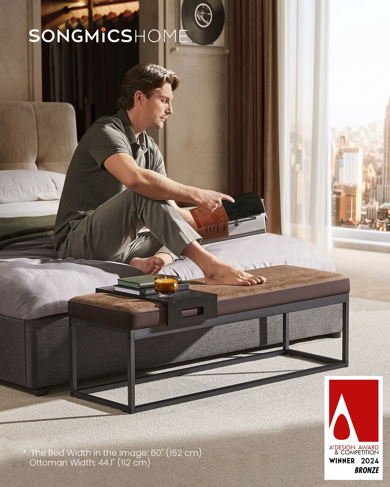 Ottoman Bench – Wood – Walnut Brown – Stylish End of Bed Seating