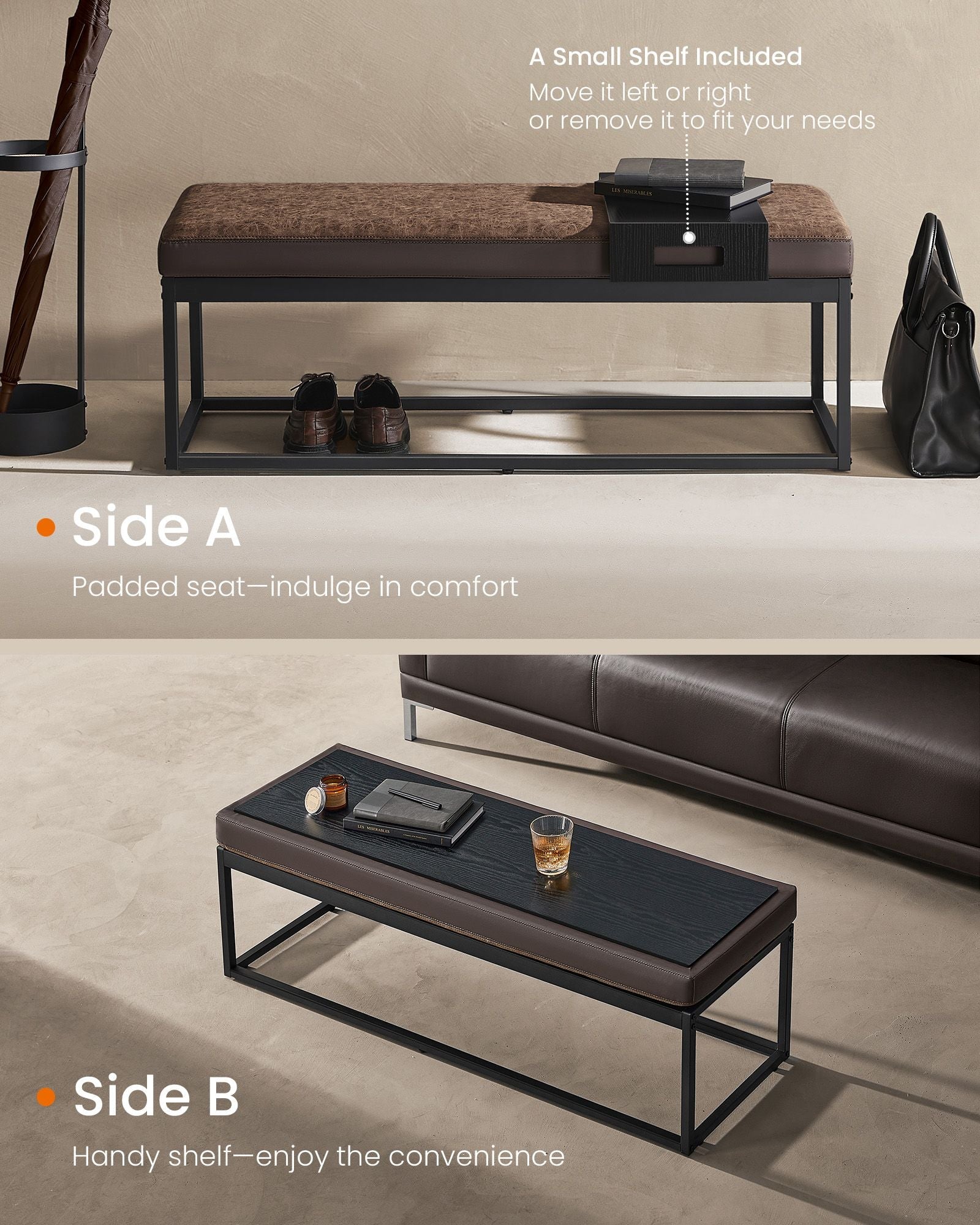 Ottoman Bench – Wood – Walnut Brown – Stylish End of Bed Seating