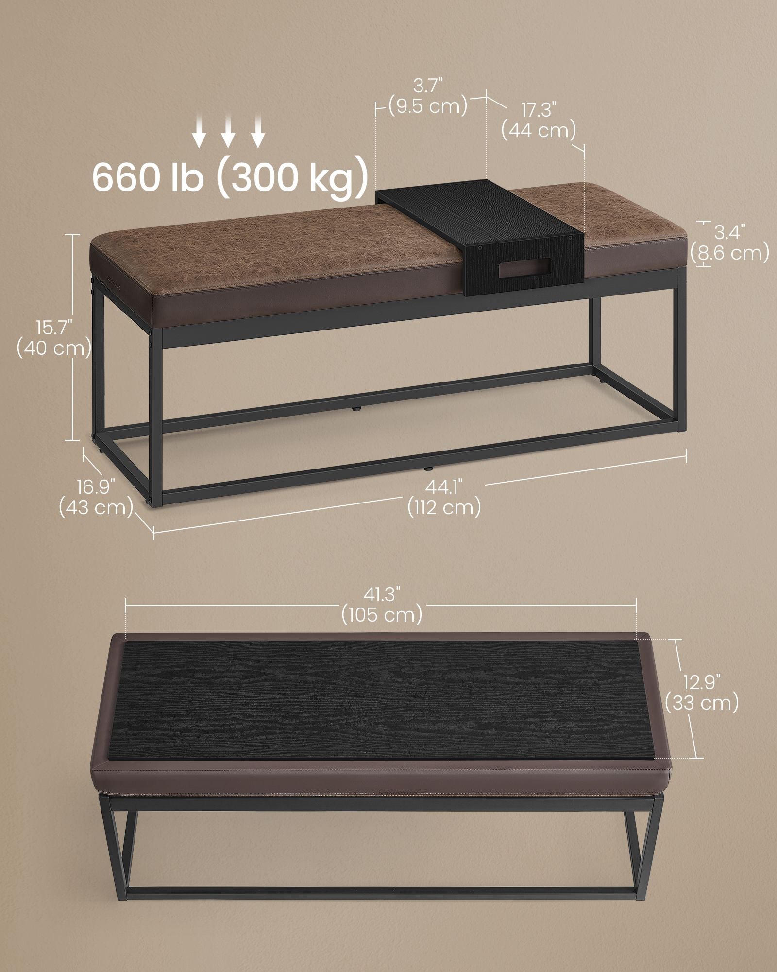 Ottoman Bench – Wood – Walnut Brown – Stylish End of Bed Seating