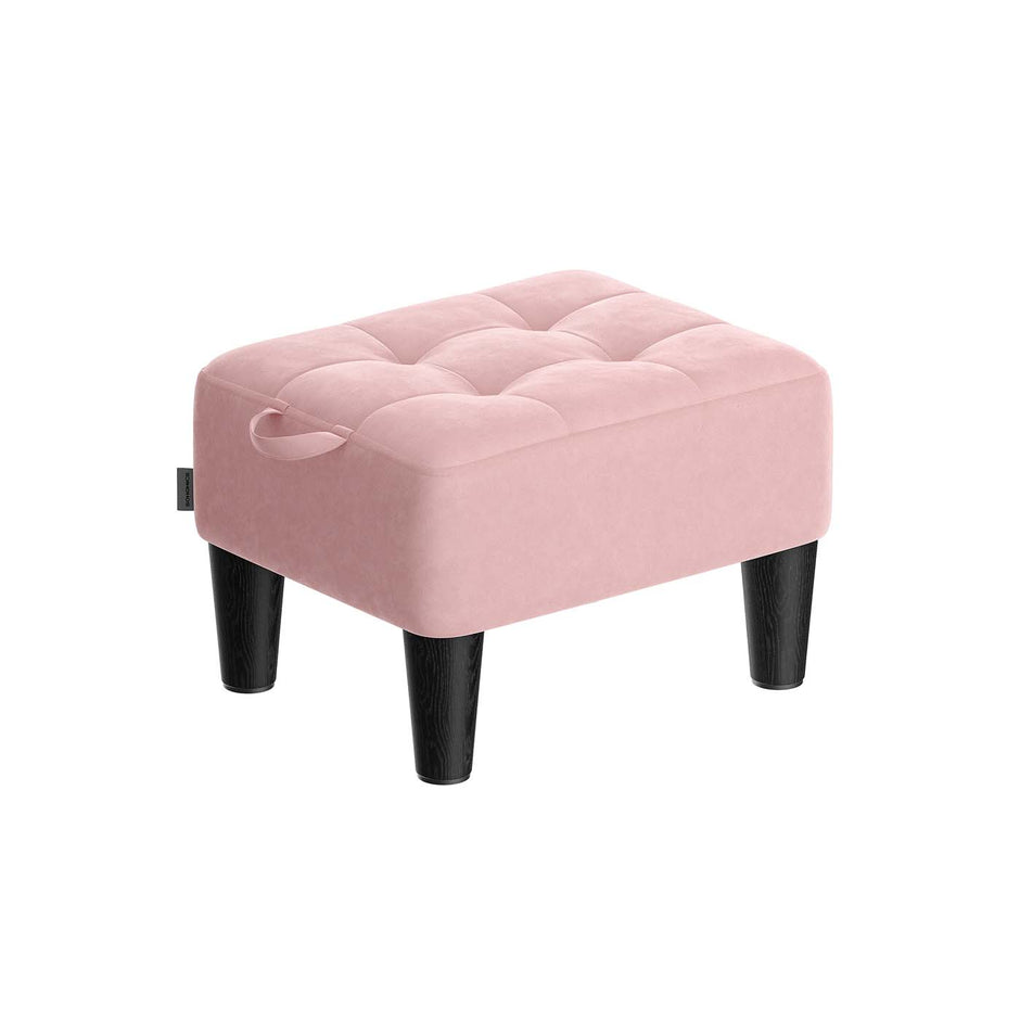 Ottoman Footstool – Velvet – Pastel Pink and Ink Black – Thick Cushion, 150 kg Weight Capacity