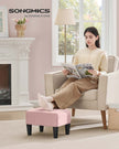Ottoman Footstool – Velvet – Pastel Pink and Ink Black – Thick Cushion, 150 kg Weight Capacity