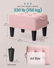 Ottoman Footstool – Velvet – Pastel Pink and Ink Black – Thick Cushion, 150 kg Weight Capacity