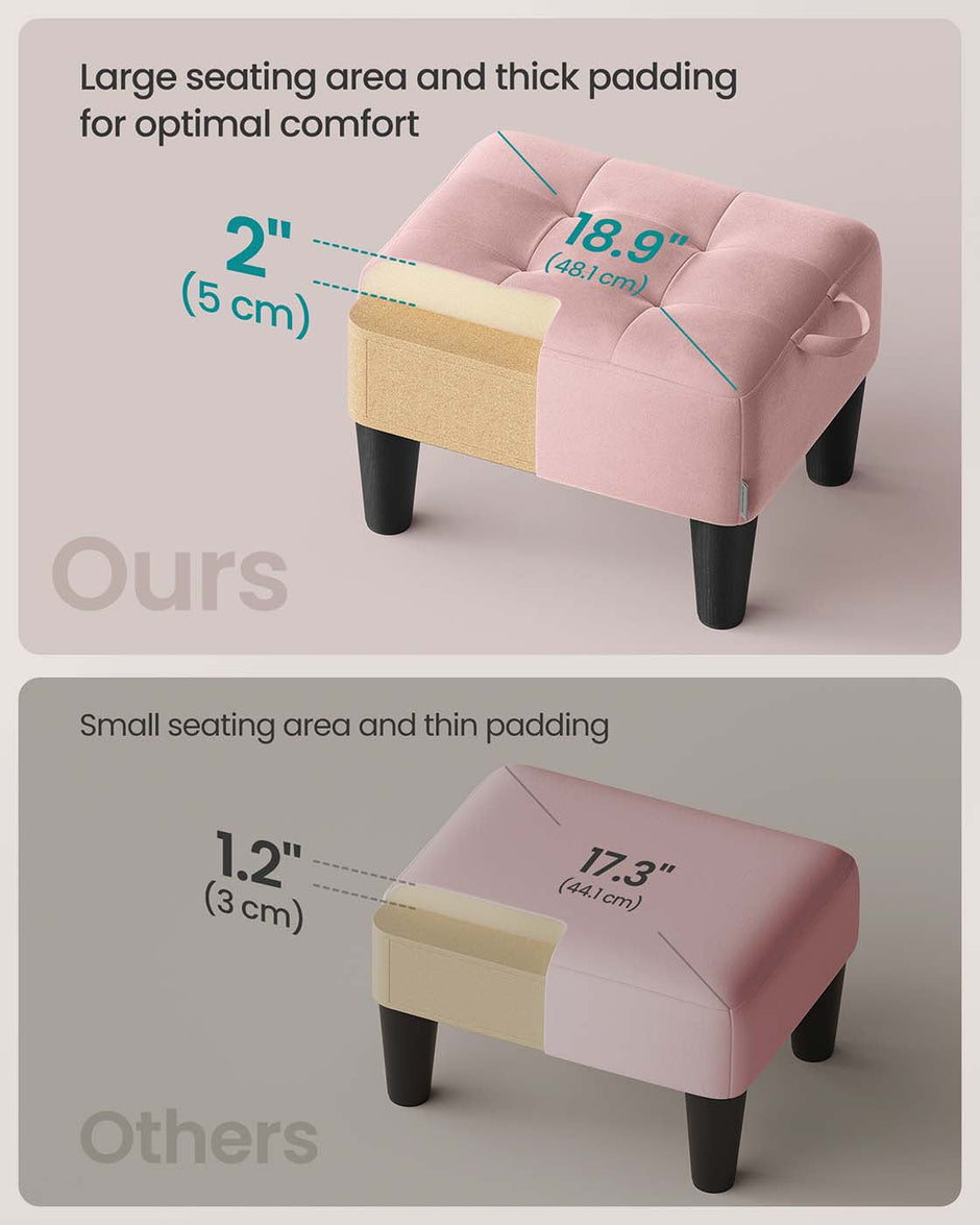 Ottoman Footstool – Velvet – Pastel Pink and Ink Black – Thick Cushion, 150 kg Weight Capacity