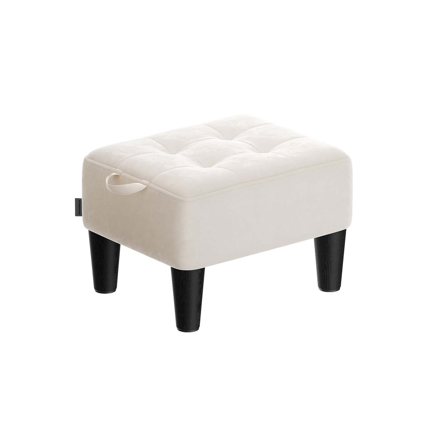 Velvet Ottoman Footstool – Cappuccino Beige and Ink Black – Thick Cushion – 150 kg Weight Capacity