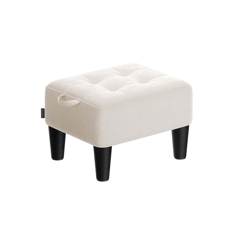 Velvet Ottoman Footstool – Cappuccino Beige and Ink Black – Thick Cushion – 150 kg Weight Capacity