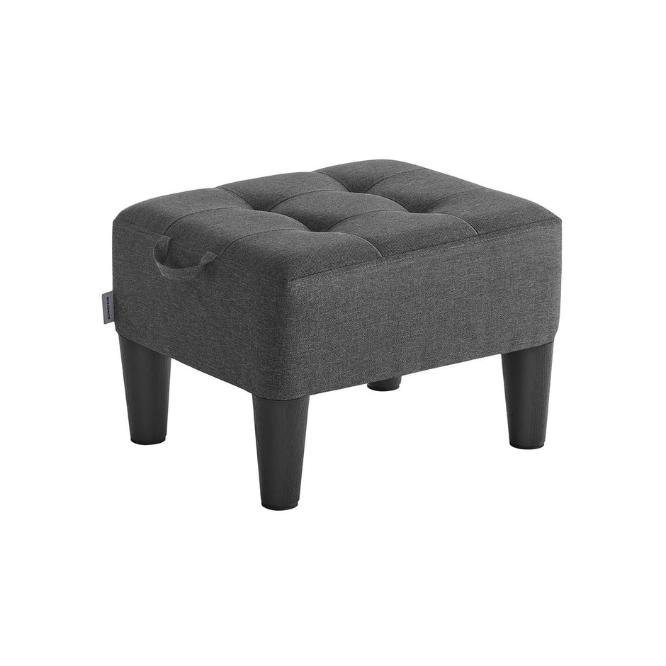 Ottoman Footstool – Linen-Look Fabric – Slate Grey and Ink Black – Thick Cushion, 150 kg Weight Capacity