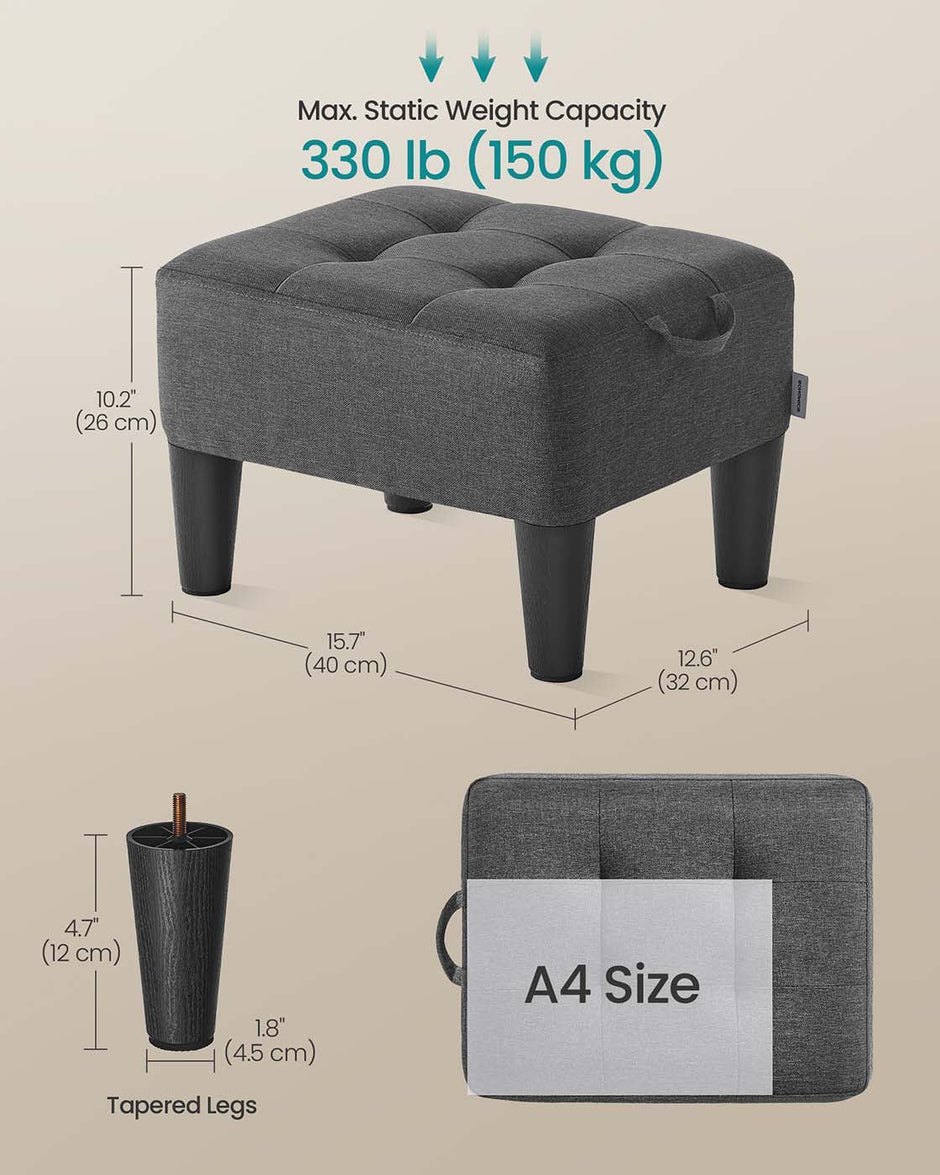 Ottoman Footstool – Linen-Look Fabric – Slate Grey and Ink Black – Thick Cushion, 150 kg Weight Capacity