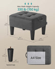 Ottoman Footstool – Linen-Look Fabric – Slate Grey and Ink Black – Thick Cushion, 150 kg Weight Capacity
