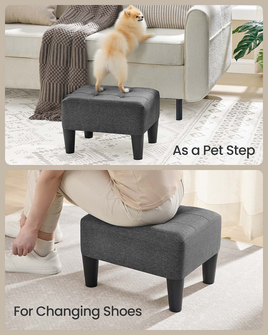 Ottoman Footstool – Linen-Look Fabric – Slate Grey and Ink Black – Thick Cushion, 150 kg Weight Capacity