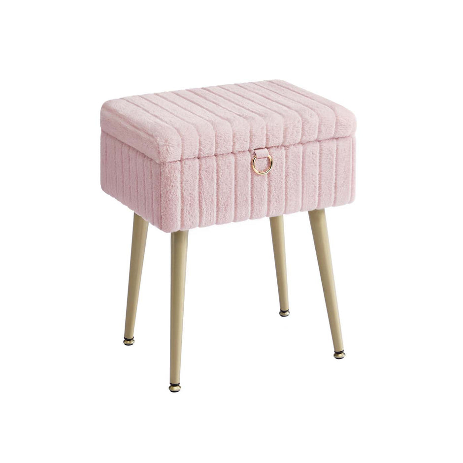 Vanity Stool – Wood and Metal – Slate Grey – Storage with Adjustable Feet