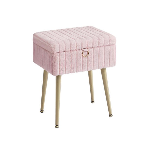 Vanity Stool – Wood and Metal – Slate Grey – Storage with Adjustable Feet