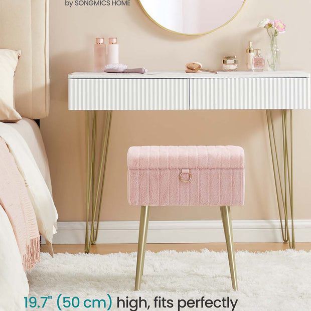Vanity Stool – Wood and Metal – Slate Grey – Storage with Adjustable Feet