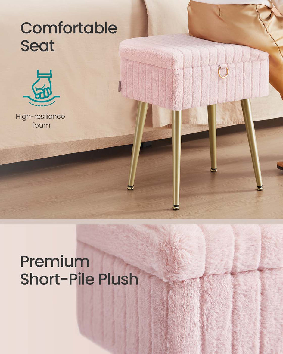 Vanity Stool – Wood and Metal – Slate Grey – Storage with Adjustable Feet