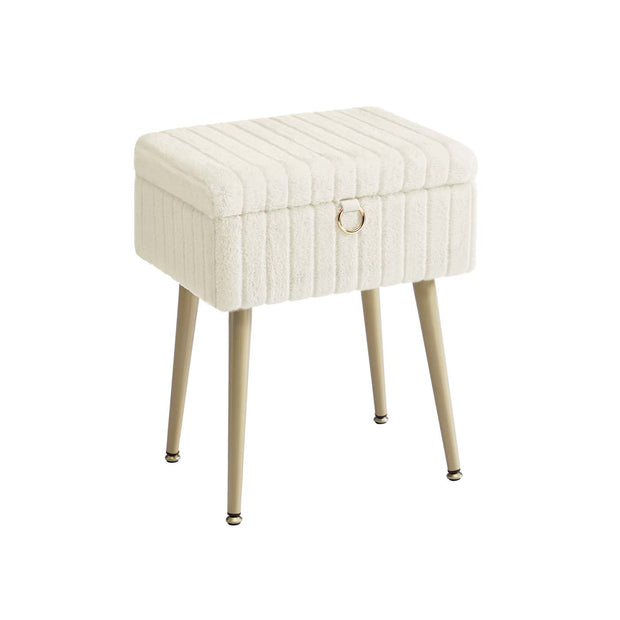 Vanity Stool – Wood and Metal – Slate Grey – Storage with Adjustable Feet