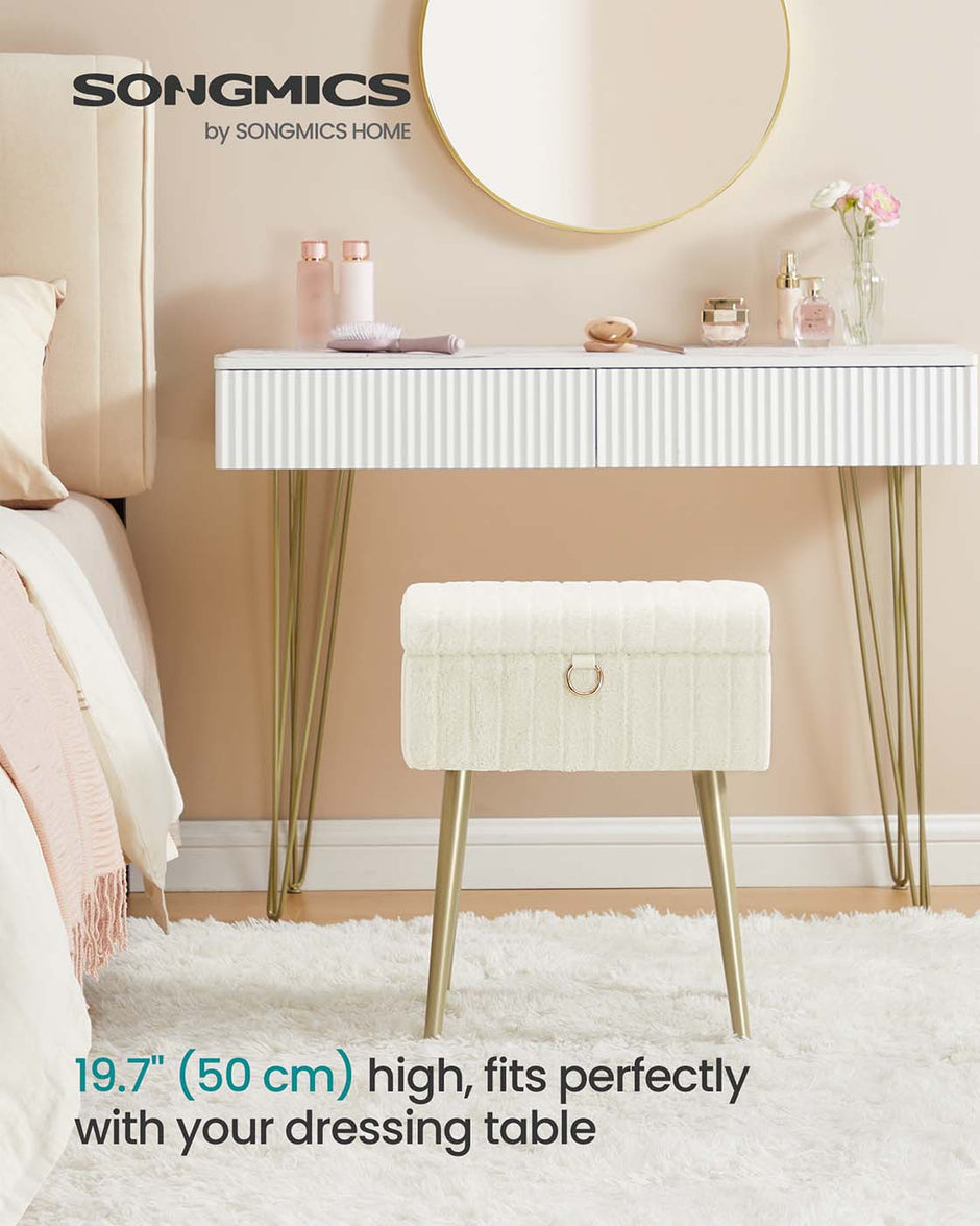 Vanity Stool – Wood and Metal – Slate Grey – Storage with Adjustable Feet