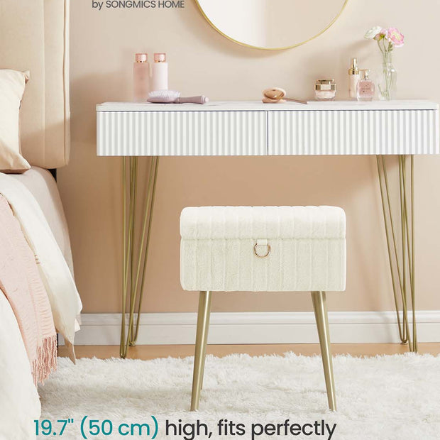 Vanity Stool – Wood and Metal – Slate Grey – Storage with Adjustable Feet
