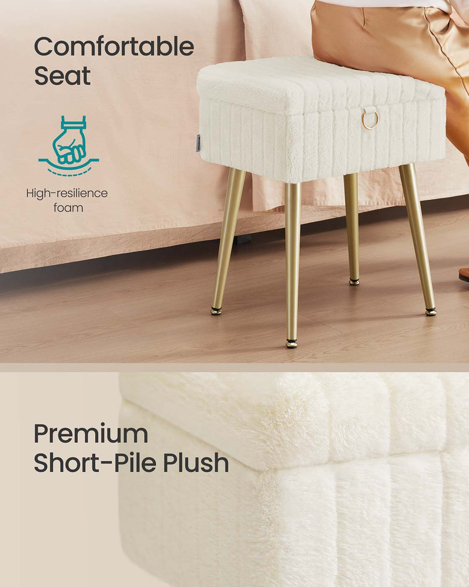 Vanity Stool – Wood and Metal – Slate Grey – Storage with Adjustable Feet