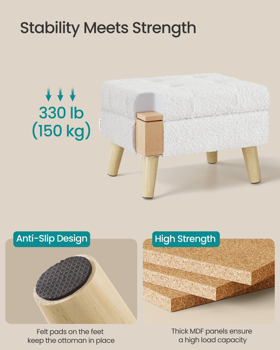 Storage Ottoman - 30L - Rubberwood, Foam, MDF - Padded Seat - Max Load 330 lb