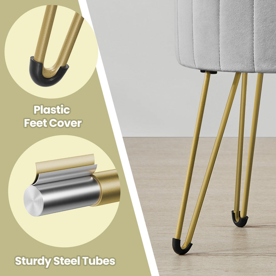 Velvet Makeup Stool – Ink Black – Round with Storage and Metal Legs