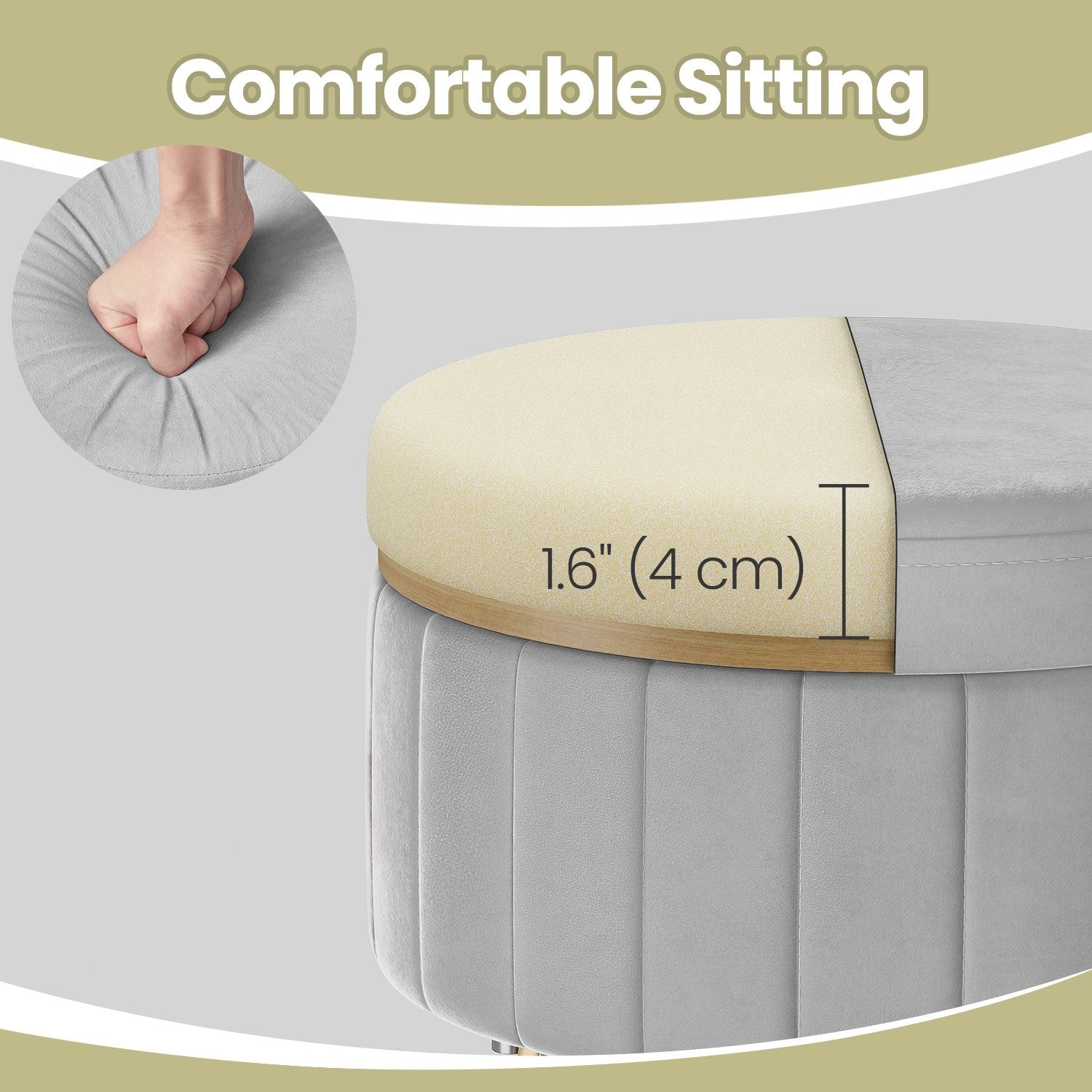 Velvet Makeup Stool – Ink Black – Round with Storage and Metal Legs