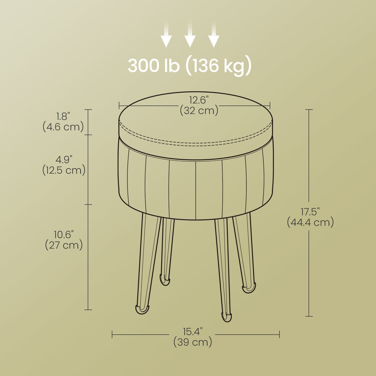 Velvet Makeup Stool – Ink Black – Round with Storage and Metal Legs