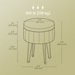Velvet Makeup Stool – Ink Black – Round with Storage and Metal Legs