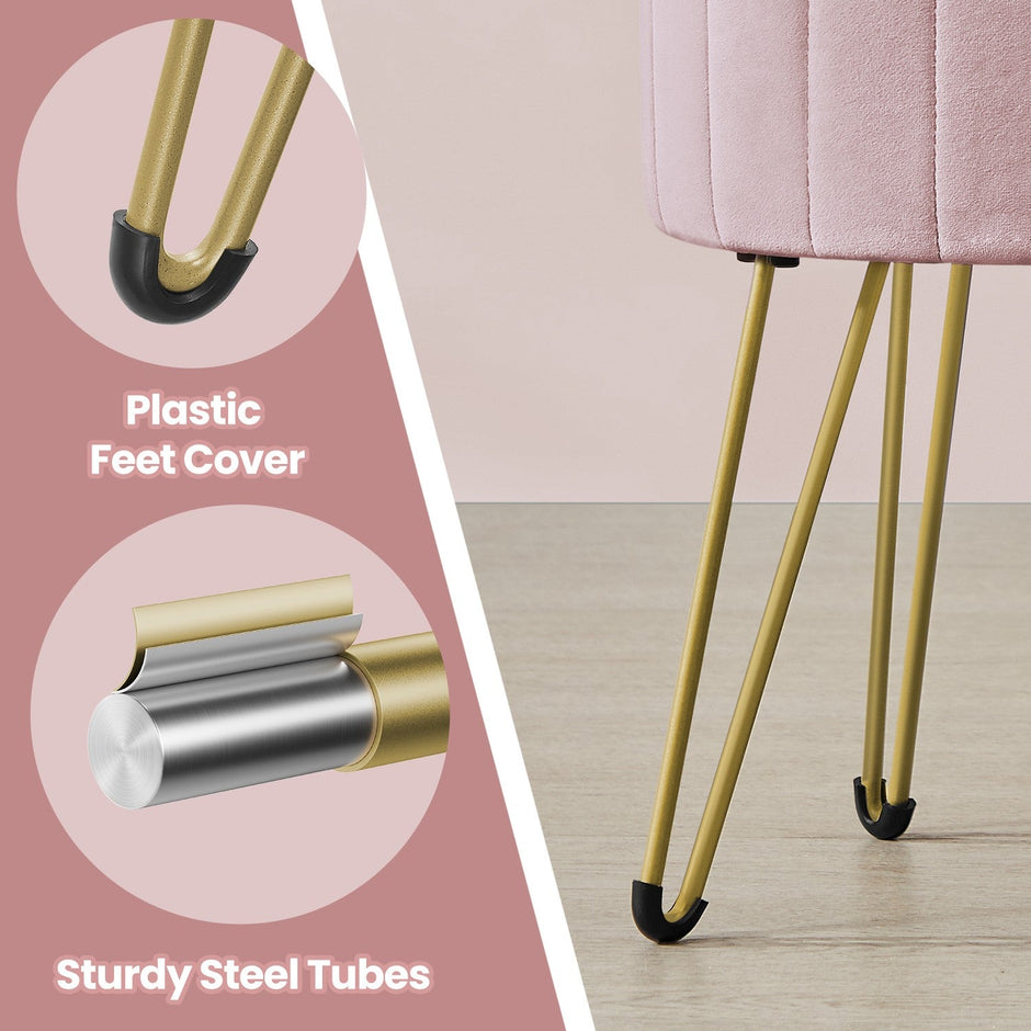 Velvet Makeup Stool – Ink Black – Round with Storage and Metal Legs