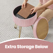 Velvet Makeup Stool – Ink Black – Round with Storage and Metal Legs
