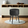 Dressing Table Stool – Synthetic Leather – Round – Mid-Century Modern with Storage and Steel Legs