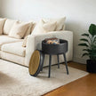 Dressing Table Stool – Synthetic Leather – Round – Mid-Century Modern with Storage and Steel Legs