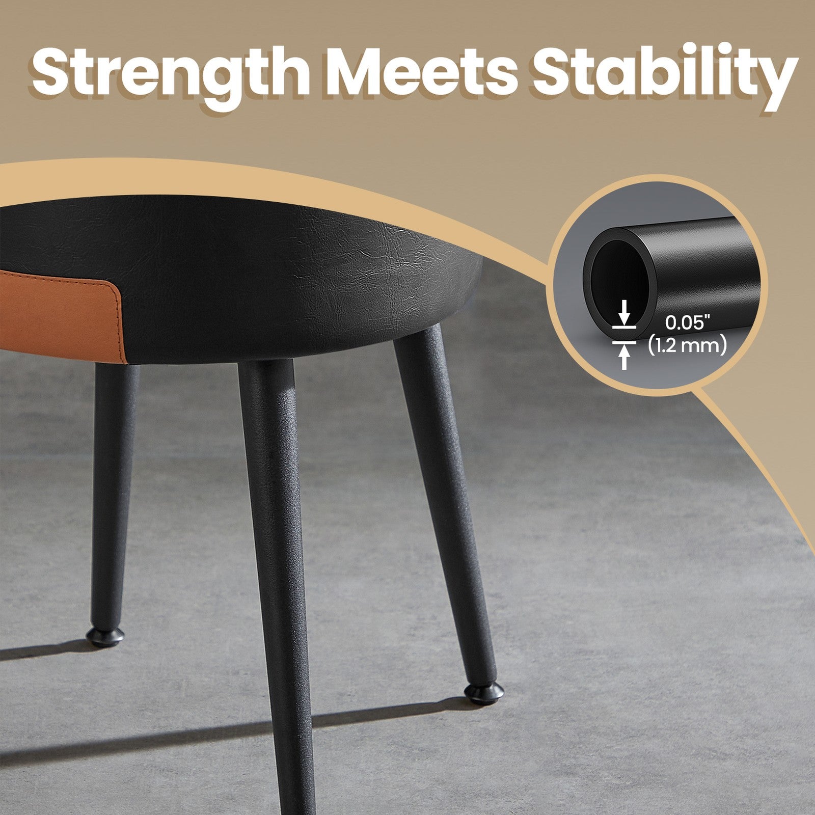Dressing Table Stool – Synthetic Leather – Round – Mid-Century Modern with Storage and Steel Legs