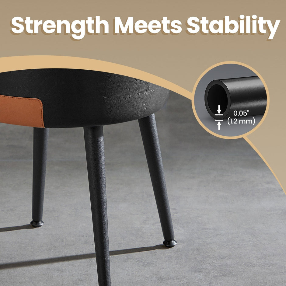 Dressing Table Stool – Synthetic Leather – Round – Mid-Century Modern with Storage and Steel Legs