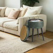 Dressing Table Stool – Synthetic Leather – Round – Mid-Century Modern with Storage and Steel Legs