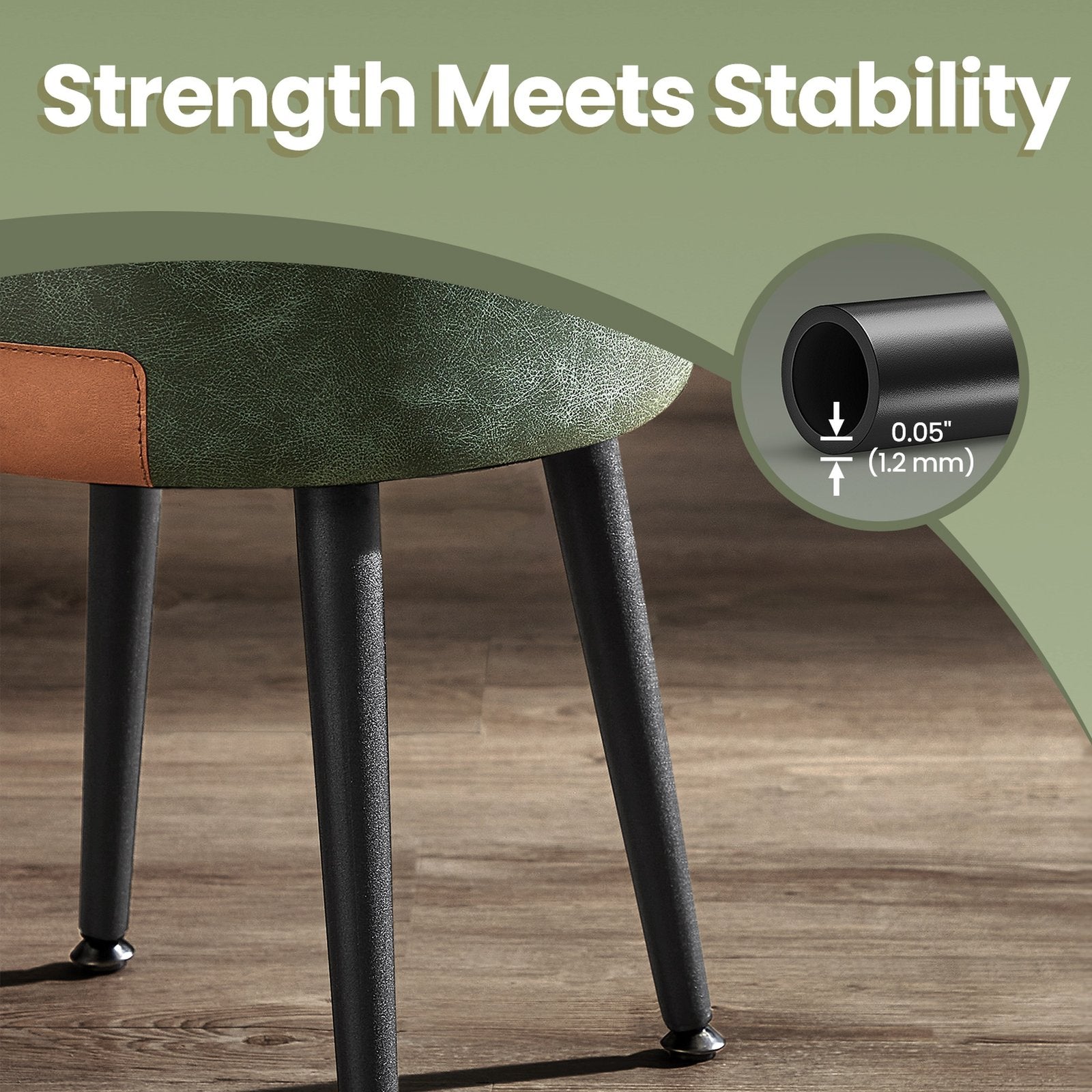 Dressing Table Stool – Synthetic Leather – Round – Mid-Century Modern with Storage and Steel Legs