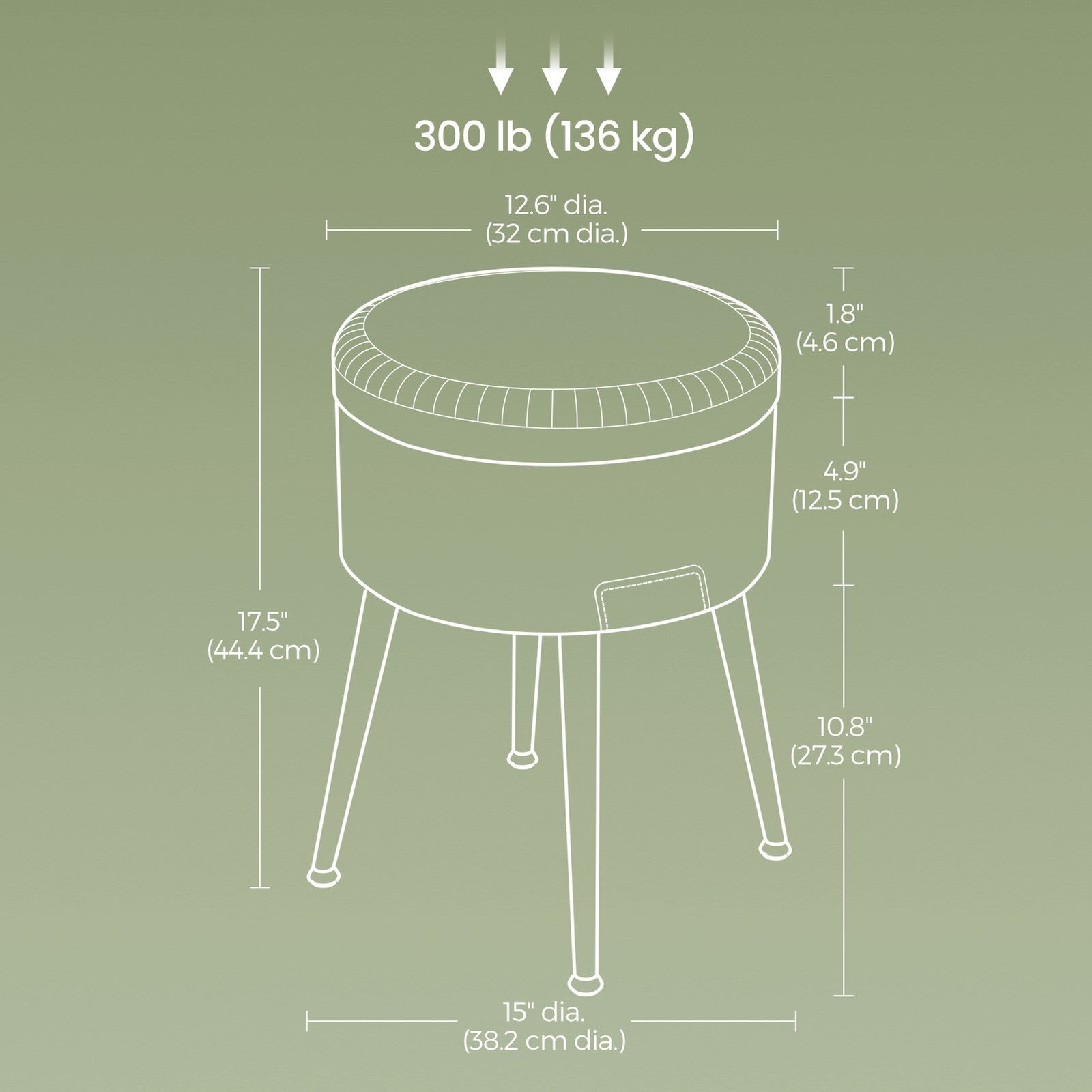 Dressing Table Stool – Synthetic Leather – Round – Mid-Century Modern with Storage and Steel Legs