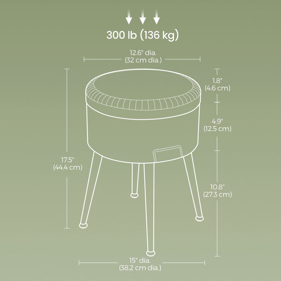 Dressing Table Stool – Synthetic Leather – Round – Mid-Century Modern with Storage and Steel Legs