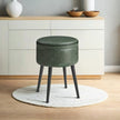 Dressing Table Stool – Synthetic Leather – Round – Mid-Century Modern with Storage and Steel Legs