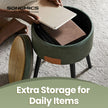 Dressing Table Stool – Synthetic Leather – Round – Mid-Century Modern with Storage and Steel Legs
