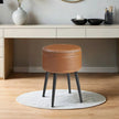 Dressing Table Stool – Synthetic Leather – Round – Mid-Century Modern with Storage and Steel Legs