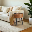 Dressing Table Stool – Synthetic Leather – Round – Mid-Century Modern with Storage and Steel Legs